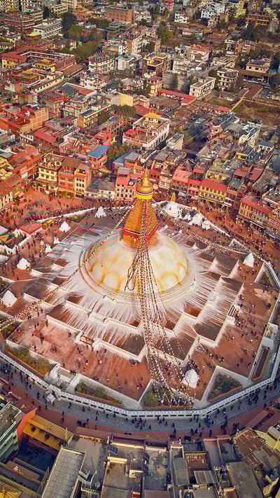 Aerial view of Boudhanath stupa in Kathmandu, Nepal (© Maksim Semin/Shutterstock) mobile wallpaper