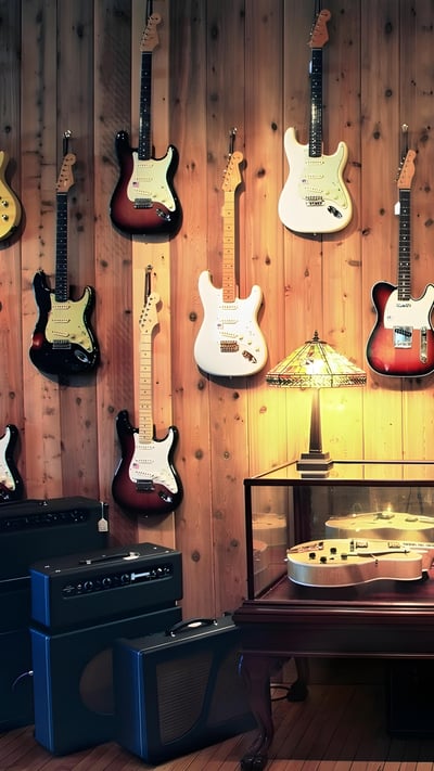 Electric guitars and amplifiers (© Third Eye Images/The Image Bank/Getty Images) mobile wallpaper