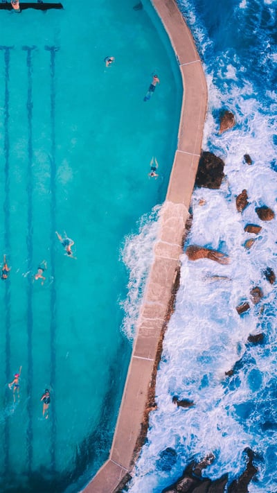 Bird's-eye view of Bronte Baths ocean pool outside Sydney, Australia (© Shay Cooper/Media Drum World/Cavan Images) mobile wallpaper
