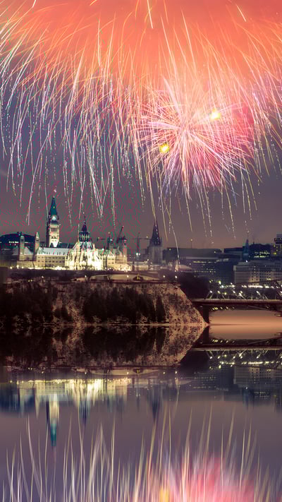 Fireworks over Parliament Hill, Ottawa, Canada (© naibank/Getty Images) mobile wallpaper