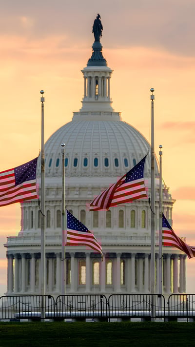 The US Capitol dome with flags flying at half-staff in honor of former President Jimmy Carter, Washington, DC (© J. David Ake/Getty Images) mobile wallpaper