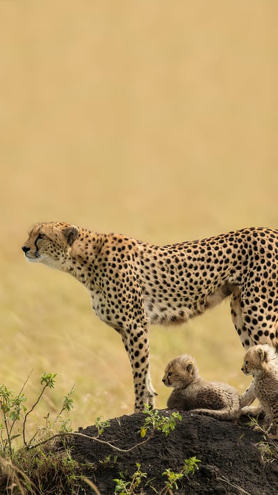 A mother cheetah and her cubs in the Maasai Mara National Reserve, Kenya (© Scott Davis/Tandem Stills + Motion) mobile wallpaper