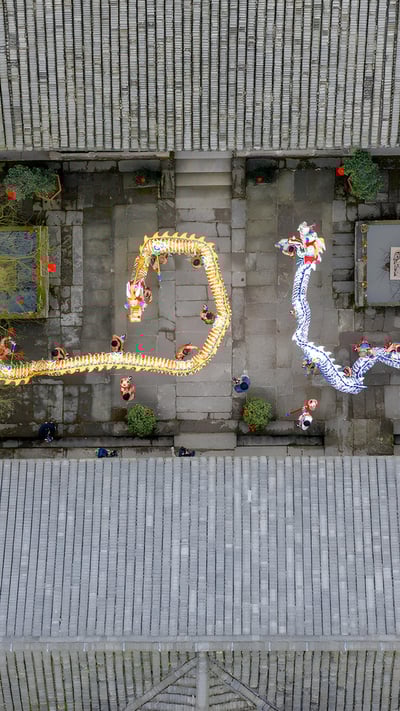 Artists performing the dragon dance for Chinese New Year, Luzhou, China (© Liu Guoxing/VCG via Getty Images) mobile wallpaper