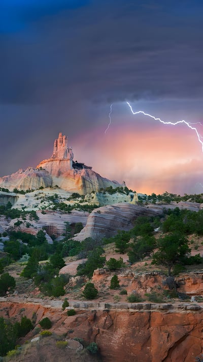 Lightning strikes near Church Rock, New Mexico (© Tim Fitzharris/Minden Pictures) mobile wallpaper