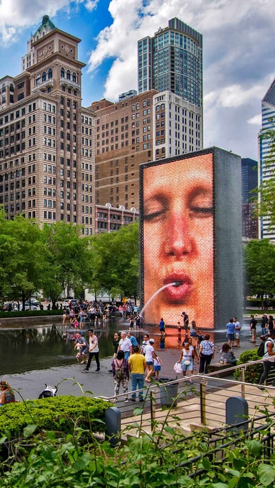 Crown Fountain by Catalan artist Jaume Plensa, Millennium Park, Chicago (© imageBROKER/Alamy) mobile wallpaper
