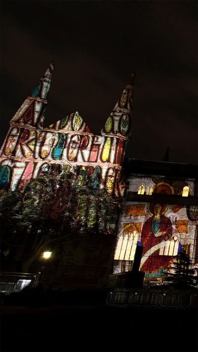 The 'Crown of Light' installation is projected onto Durham Cathedral during the 2013 Lumiere Durham festival in England (© Stuart Forster/Alamy) mobile wallpaper