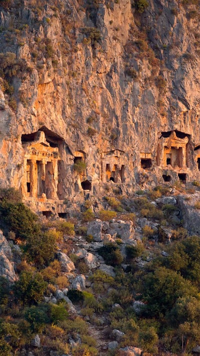 Ancient rock tombs carved into the cliff near Dalyan, Turkey (© Reinhard Schmid/eStock Photo) mobile wallpaper