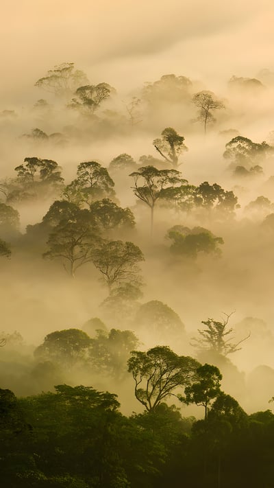 Mist over a lowland rainforest, Danum Valley, Sabah, Borneo, Malaysia (© Nick Garbutt/Alamy) mobile wallpaper