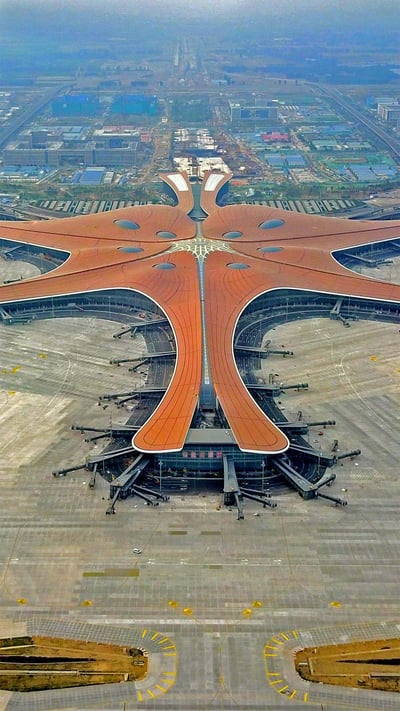 An aerial view of Beijing Daxing International Airport, China (© Xinhua/Alamy) mobile wallpaper