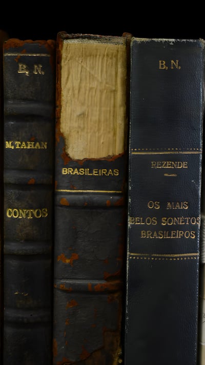 Vista de livros antigos na Biblioteca Nacional Brasileira no Rio de Janeiro (© CHRISTOPHE SIMON/AFP via Getty Images) mobile wallpaper