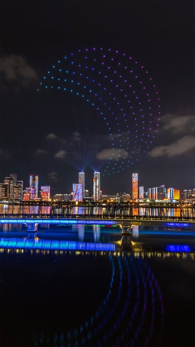 Drones light up the sky over Shenzhen, China (© Liang Weiming/VCG via Getty Images) mobile wallpaper
