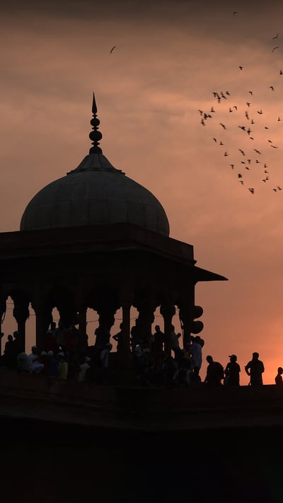 Muslims gather to offer prayers during Eid al-Fitr at Jama Masjid in New Delhi (© MONEY SHARMA/Getty Images) mobile wallpaper