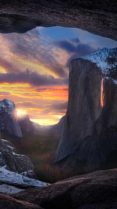 'Firefall' on Horsetail Fall, Yosemite National Park, California (© Jeff Lewis/Tandem Stills + Motion) mobile wallpaper