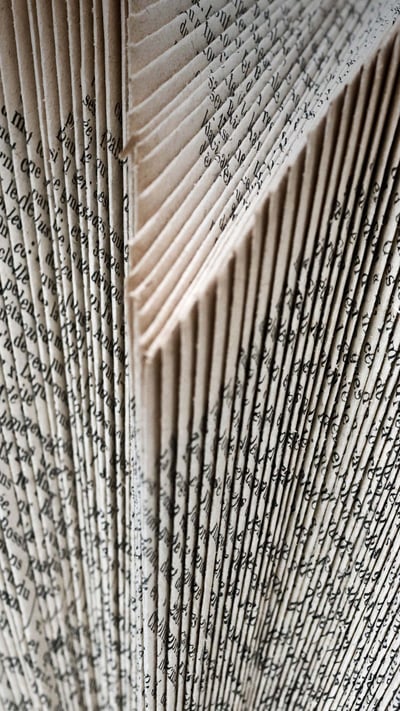 Structure décorative de pages de livres pliées, Angles-sur-l'Anglin, Vienne (© Ed Buziak/Alamy Banque d'Images) mobile wallpaper