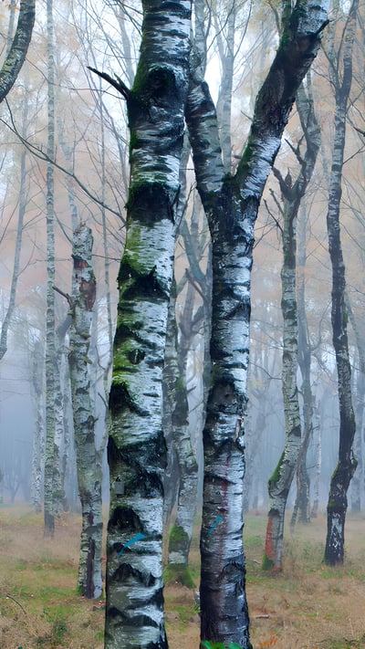 Weißbirkenwald (Betula pendula) im Herbstnebel, Deutschland (© Duncan Usher/Minden Pictures) mobile wallpaper