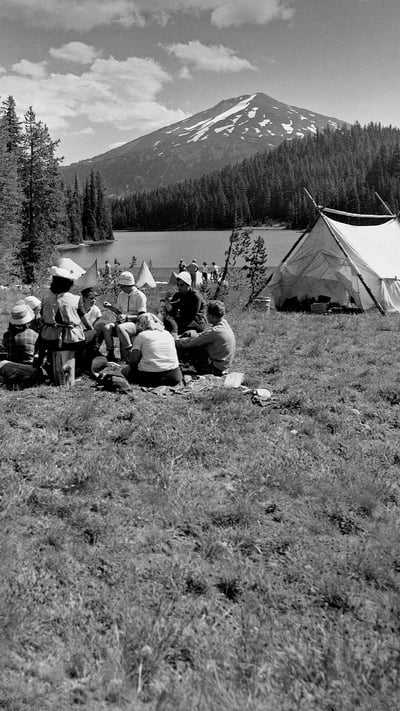 Girl Scouts camping on the shore of Todd Lake in 1960, Deschutes National Forest, Oregon (© CORBIS/Corbis via Getty Images) mobile wallpaper