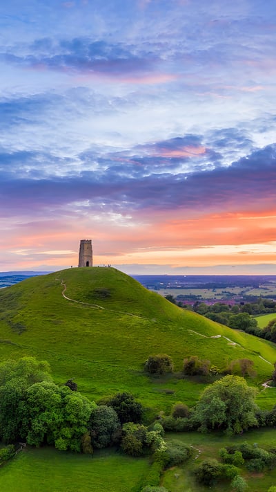 St. Michael's Church Tower on Glastonbury Tor, Glastonbury, Somerset, England (© Gavin Hellier/Getty Images) mobile wallpaper