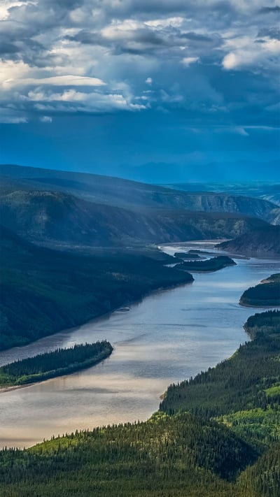 Yukon River viewed from the Midnight Dome, Dawson City, Yukon, Canada (© Robert Postma/Getty Images) mobile wallpaper