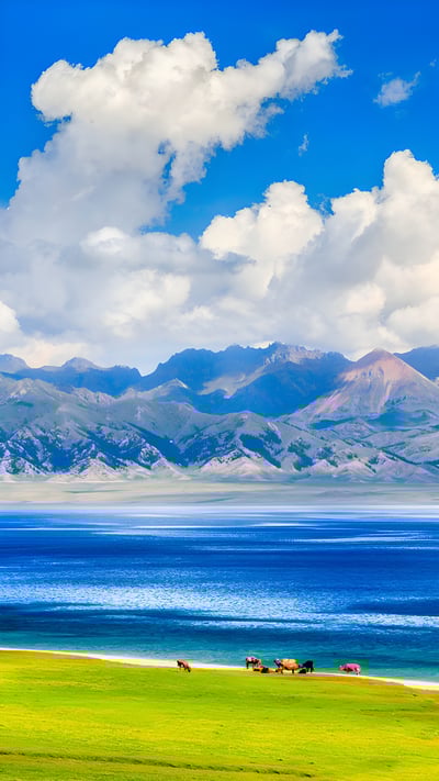 夏季的赛里木湖,博尔塔拉蒙古自治州博乐县, 中国新疆维吾尔自治区 (© Feng Wei Photography/Getty Images) mobile wallpaper