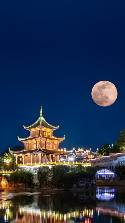 Jiaxiu Tower under a full moon, Guiyang, Guizhou province, China (© Wang Yukun/Getty Images) mobile wallpaper