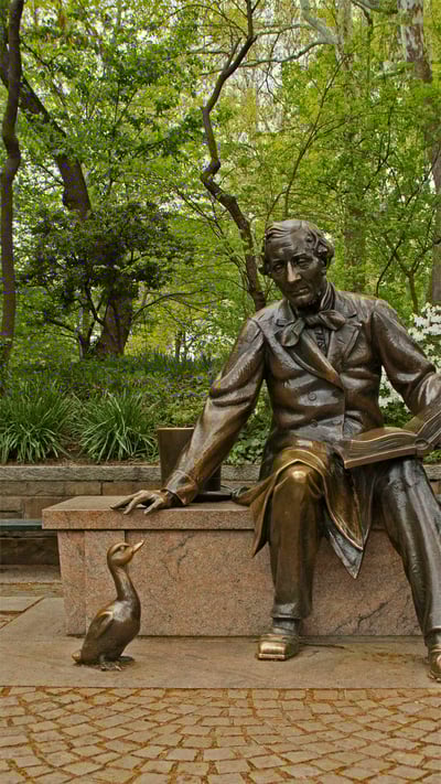 Statue of Hans Christian Andersen in New York City’s Central Park (© Stuart Forster/Shutterstock) mobile wallpaper