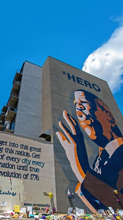 John Lewis hero mural by Sean Schwab in the Sweet Auburn district of Atlanta, Georgia (© Ilene Perlman/Alamy) mobile wallpaper