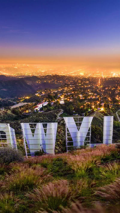 The Hollywood Sign overlooking Los Angeles, California (© Sean Pavone/Shutterstock) mobile wallpaper