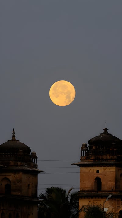 Full Moon set at dawn, behind Cenotaphs, Orchha, Madhya Pradesh, India (© Vaibhav Tripathi/Alamy Stock Photo) mobile wallpaper