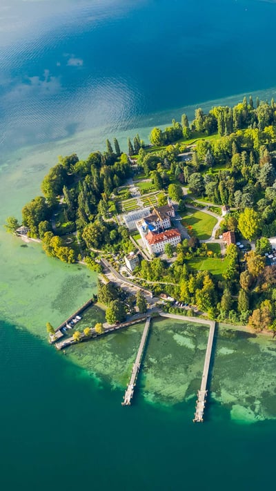 Aerial view of Mainau island on Lake Constance, Germany (© Amazing Aerial Agency/Offset by Shutterstock) mobile wallpaper
