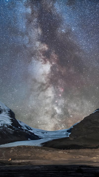 Milky Way over Athabasca Glacier in Jasper National Park, Canada (© Alan Dyer/Stocktrek Images/Getty Images) mobile wallpaper