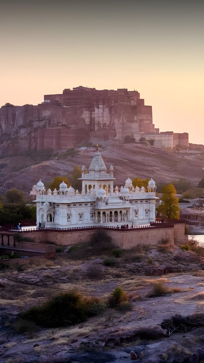 Jaswant Thada and Mehrangarh Fort in Jodhpur city in Rajasthan, India (© Jackyenjoyphotography/Getty Images) mobile wallpaper