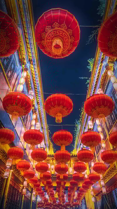 Red lanterns hanging in Jinli Street, Chengdu, China (© Philippe LEJEANVRE/Getty Images) mobile wallpaper