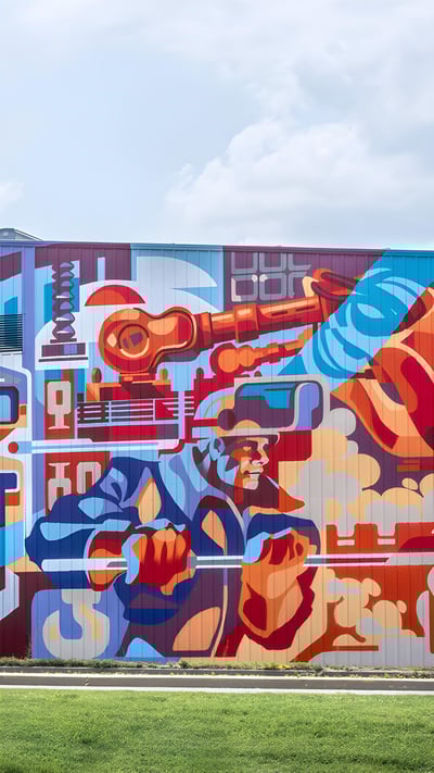 'Power of the Titans' mural by Andrei Krautsou, North Kansas City, Missouri (© Stephen Taylor/Alamy) mobile wallpaper