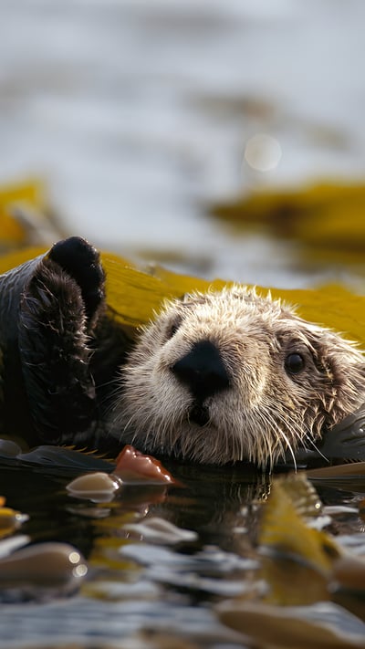 Sea otter floating in a kelp bed in Alaska Maritime National Wildlife Refuge (© Gerry Ellis/Minden Pictures) mobile wallpaper