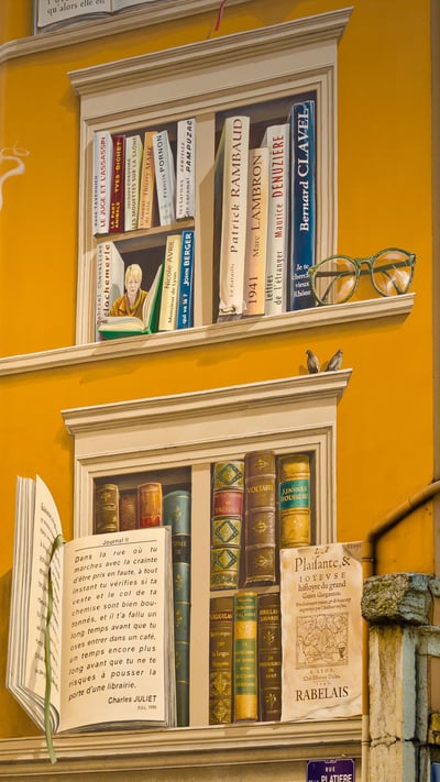 Fresque "La bibliothèque de la cité" située dans le centre-ville de Lyon (© Russ Bishop/Alamy Stock Photo) mobile wallpaper