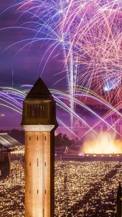Fireworks during La Mercè Festival in Barcelona, Spain (© Lucas Vallecillos/age fotostock) mobile wallpaper