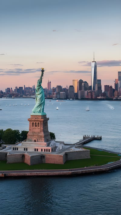 Statue of Liberty and Lower Manhattan, New York City (© Tetra Images/Getty Images) mobile wallpaper