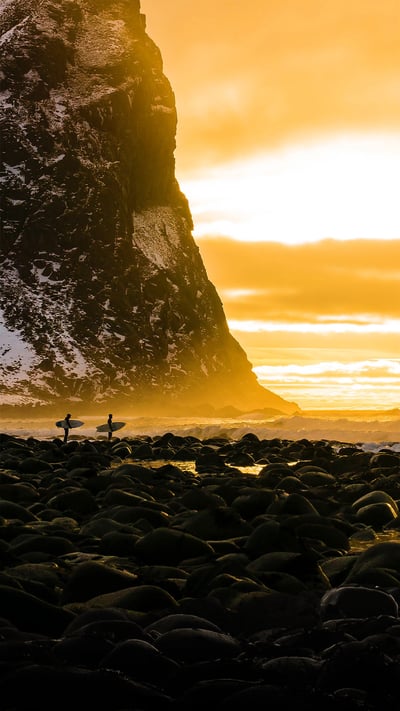 Arctic surfing in the Lofoten Islands, Norway, for the Lofoten Masters (© Nicolás Pina/Tandem Stills + Motion) mobile wallpaper