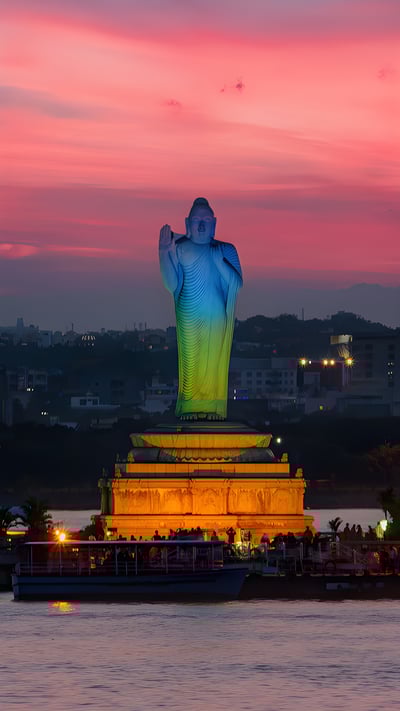 Buddha Statue, Hussain Sagar, Hyderabad, Telangana (© Amith Nag Photography/Getty Images) mobile wallpaper