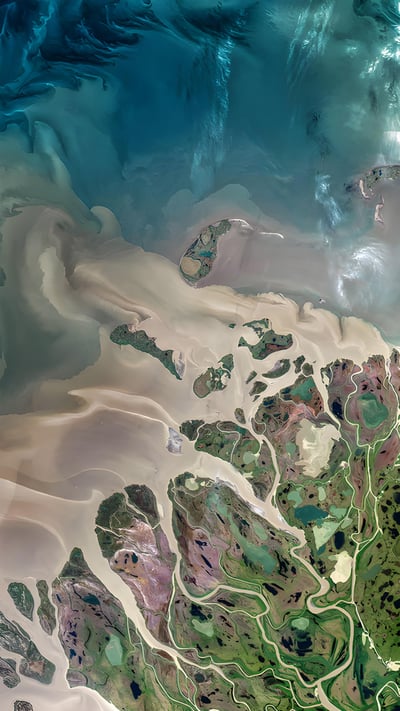 The Mackenzie River in Canada emptying into the Beaufort Sea (© Norman Kuring, GSFC/NASA/USGS Landsat) mobile wallpaper