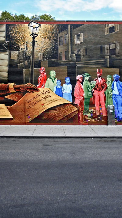 'Mapping Courage: Honoring W.E.B. Du Bois & Engine #11,' a mural by Willis Humphrey, Philadelphia, PA (© Christian Carollo/Shutterstock) mobile wallpaper