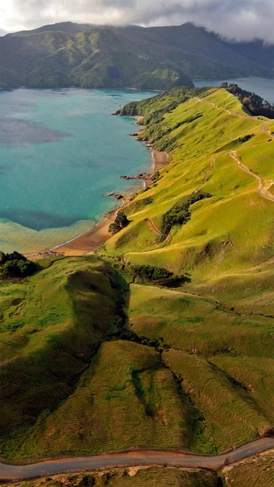 Aerial view of Marlborough Sounds, New Zealand (© Mathias Ortmann/Getty Images) mobile wallpaper