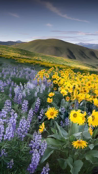 Balsamroot and lupines, Methow Valley, North Cascades, Washington (© Alan Majchrowicz/Getty Images) mobile wallpaper