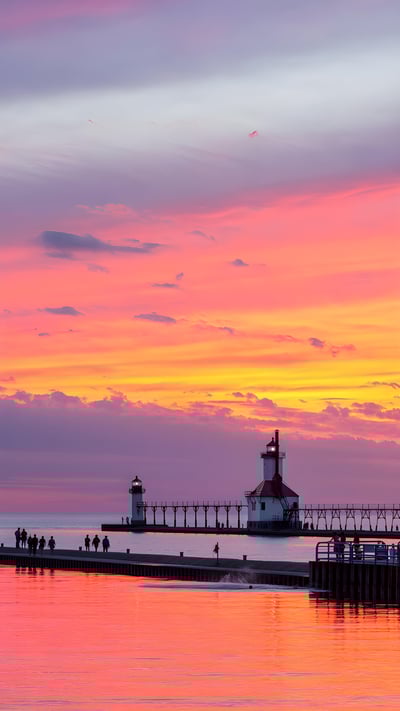 St. Joseph North Pier Inner and Outer Lights, Michigan (© Kenneth Keifer/Getty Images) mobile wallpaper