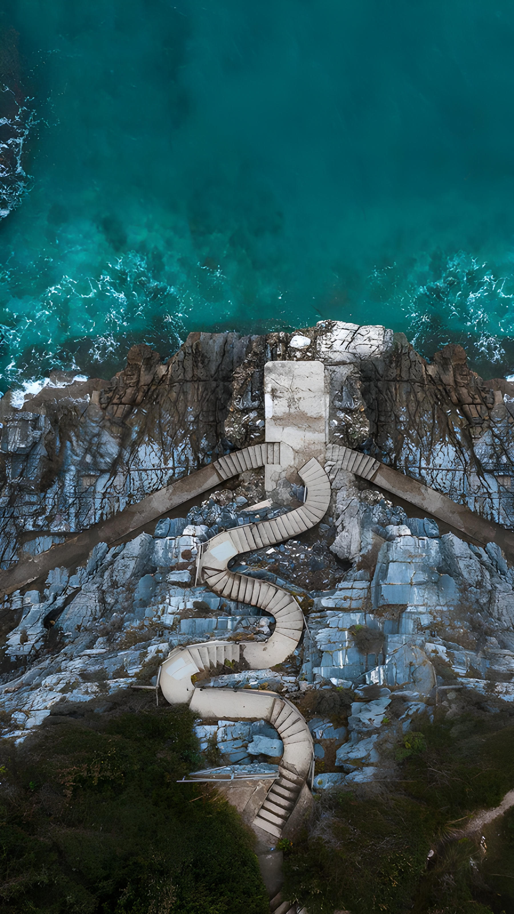 Stairs on the shoreline at Mylopotamos Beach, Thessaly, Greece (© Orestis Zoumpos/Amazing Aerial Agency) mobile wallpaper