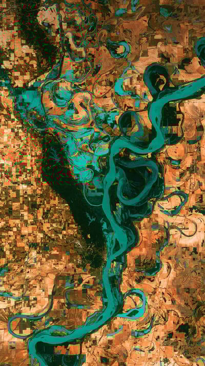 Mississippi River on the border between Arkansas and Mississippi (© NASA) mobile wallpaper