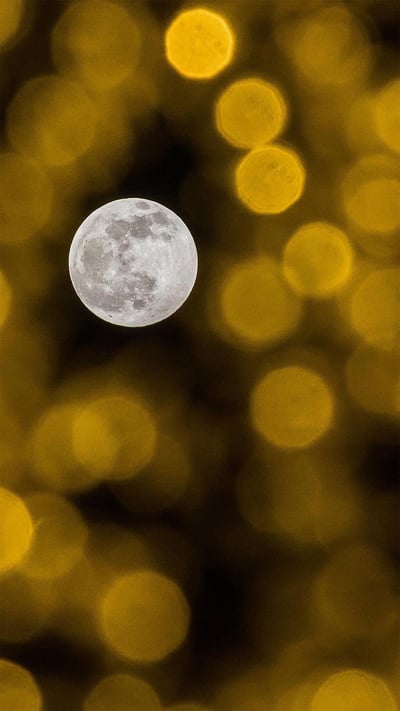 The December full moon seen through holiday lights (© Jesus Merida/Getty Images) mobile wallpaper