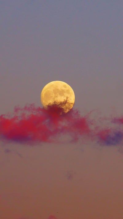 「夕焼けに映える月」 (© kanzilyou/iStock/Getty Images Plus) mobile wallpaper