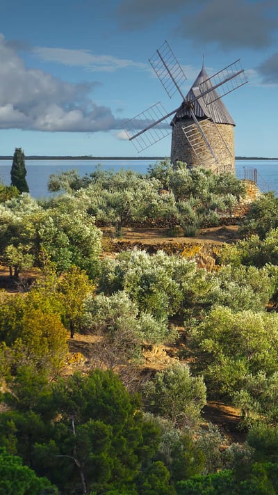 Ancient stone windmill, France (© Damocean/iStock/Getty Images Plus) mobile wallpaper
