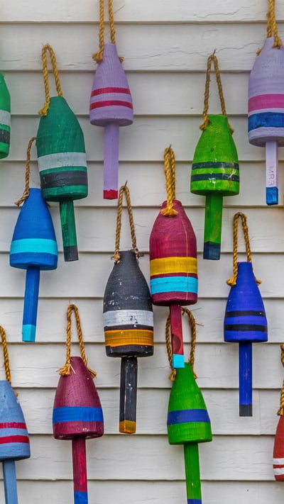 Multicolored lobster buoys, Acadia National Park, Maine (© Cheri Alguire/Shutterstock) mobile wallpaper
